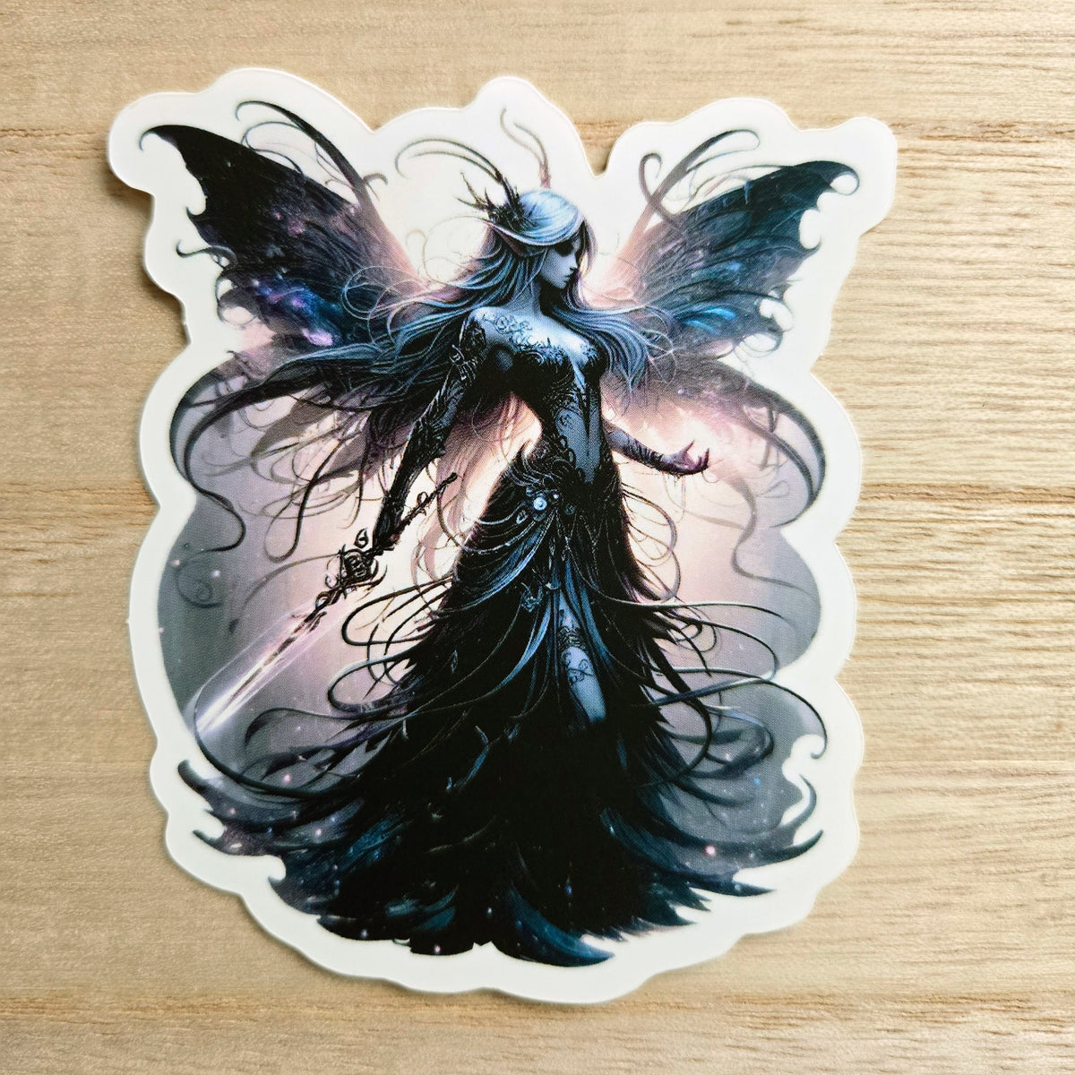 Dark Fairy with Wings Sticker - 2 Sizes - Gothic Warrior Vinyl Decal with Sword