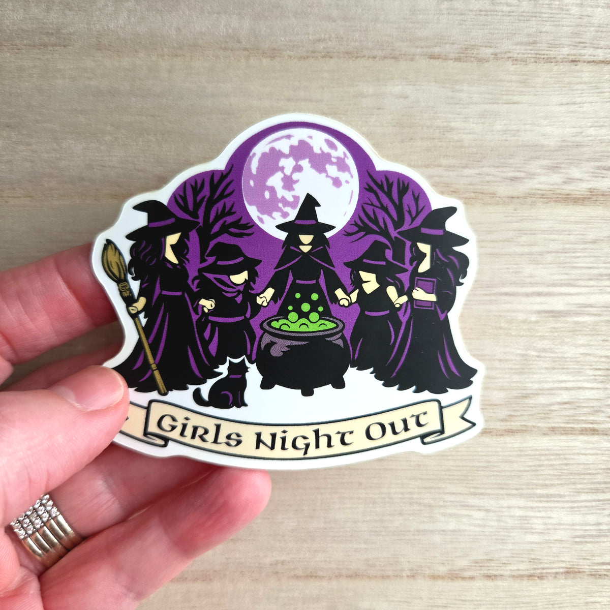 Halloween Vinyl Sticker - Girls Night Out Decal - Full Moon Witchy Vinyl