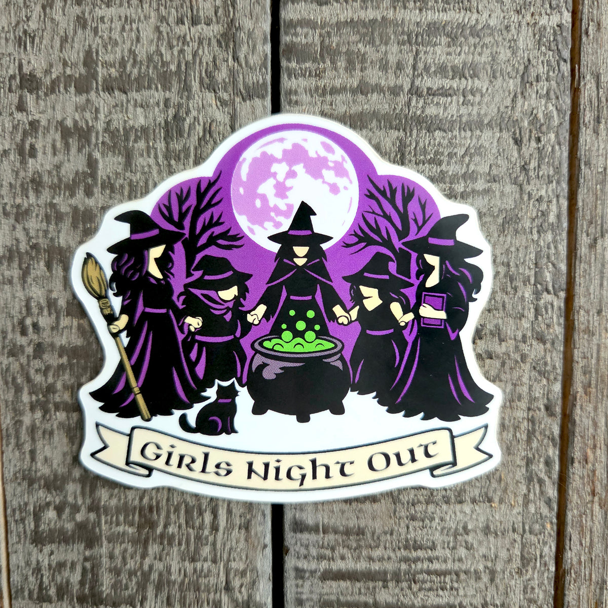 Halloween Vinyl Sticker - Girls Night Out Decal - Full Moon Witchy Vinyl