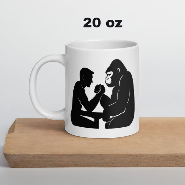 Gorilla Coffee Mug Gift for Men - Funny Arm Wrestling Mug Dad Gift - Motivational Strength Mug For Him