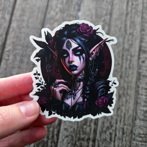 Goth Goddess Vinyl Sticker - Dark Elf Fantasy Decal - Gothic Fairy