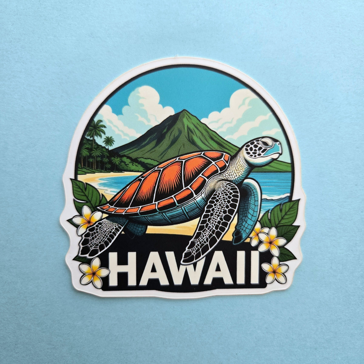 Hawaii Vinyl Sticker - Sea Turtle Honu Plumeria Laptop Decal - Waterproof - Travel Gift