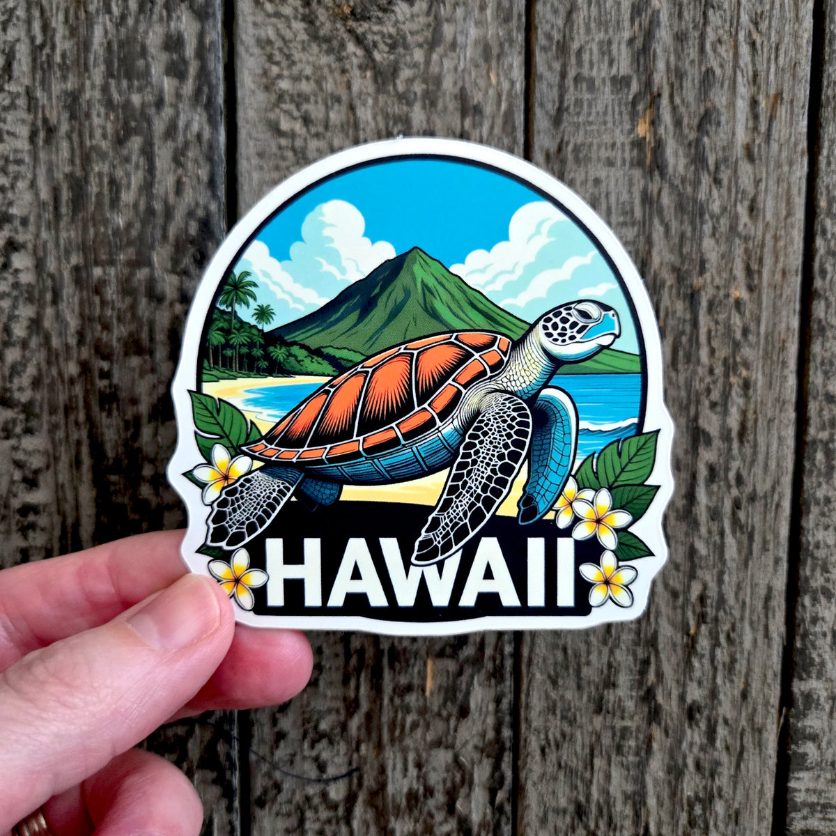 Hawaii Vinyl Sticker - Sea Turtle Honu Plumeria Laptop Decal - Waterproof - Travel Gift