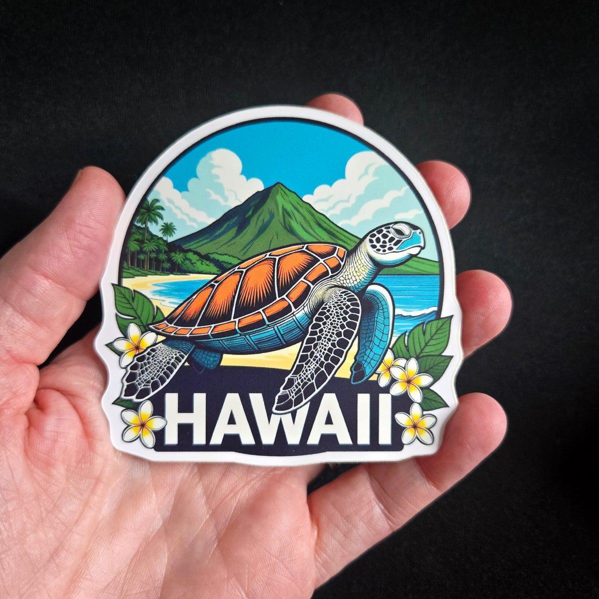 Hawaii Vinyl Sticker - Sea Turtle Honu Plumeria Laptop Decal - Waterproof - Travel Gift