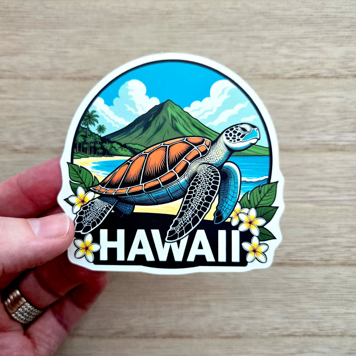 Hawaii Vinyl Sticker - Sea Turtle Honu Plumeria Laptop Decal - Waterproof - Travel Gift