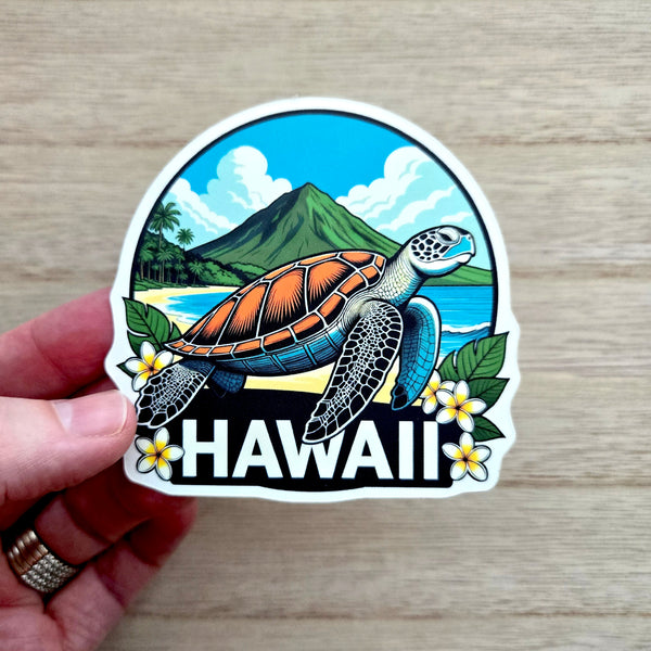 Hawaii Vinyl Sticker - Sea Turtle Honu Plumeria Laptop Decal - Waterproof - Travel Gift
