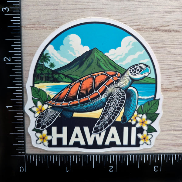 Hawaii Vinyl Sticker - Sea Turtle Honu Plumeria Laptop Decal - Waterproof - Travel Gift