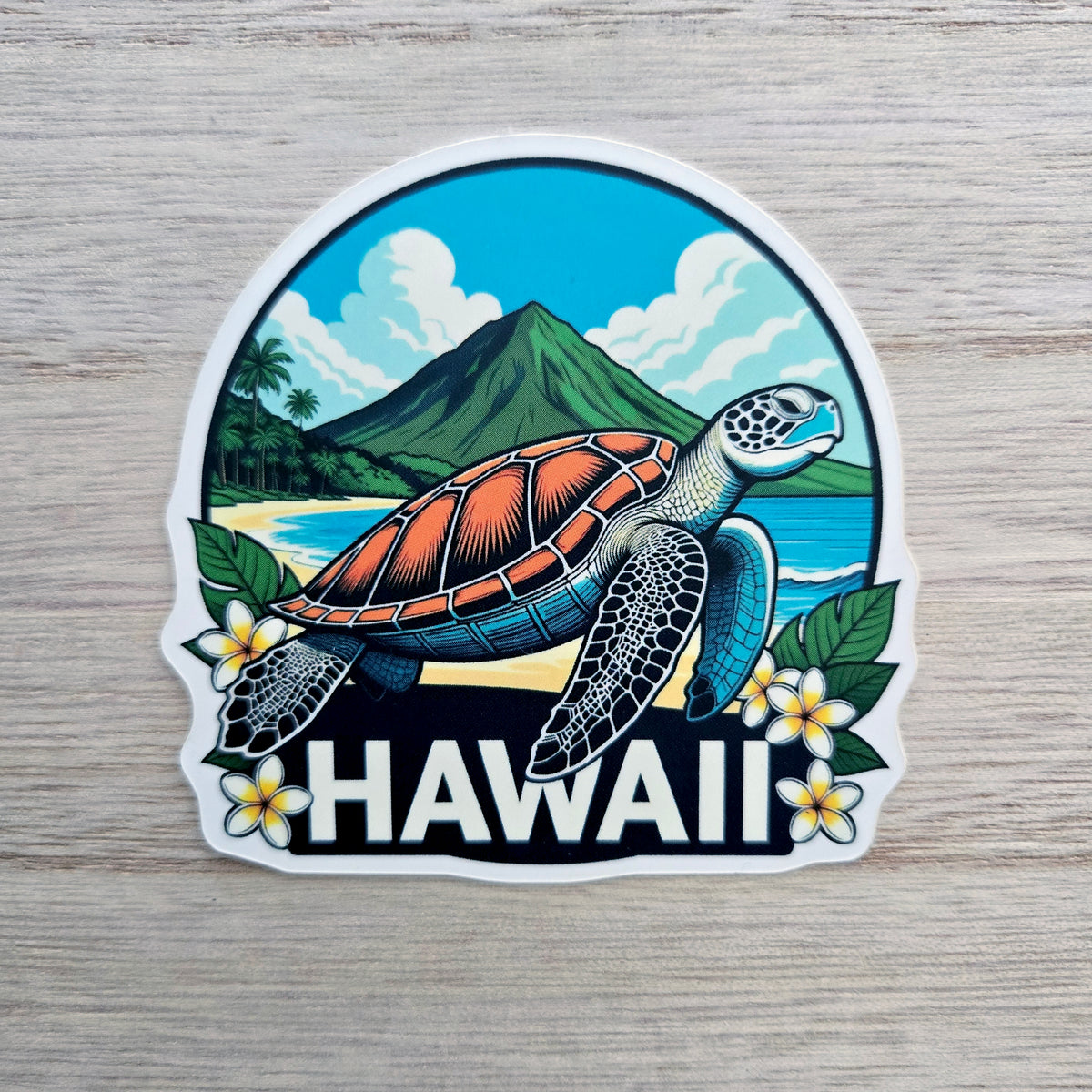 Hawaii Vinyl Sticker - Sea Turtle Honu Plumeria Laptop Decal - Waterproof - Travel Gift