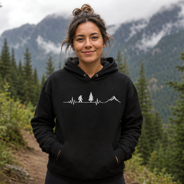 Hoodie Pullover - Bigfoot Heartbeat Sweatshir - PNW Hiking Gift