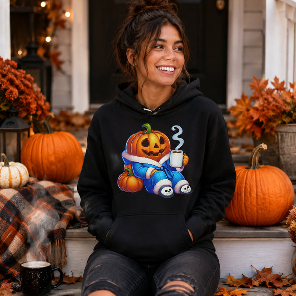 Pumpkin Spice Hoodie, Halloween Jack-o'-Lantern Coffee Sweatshirt