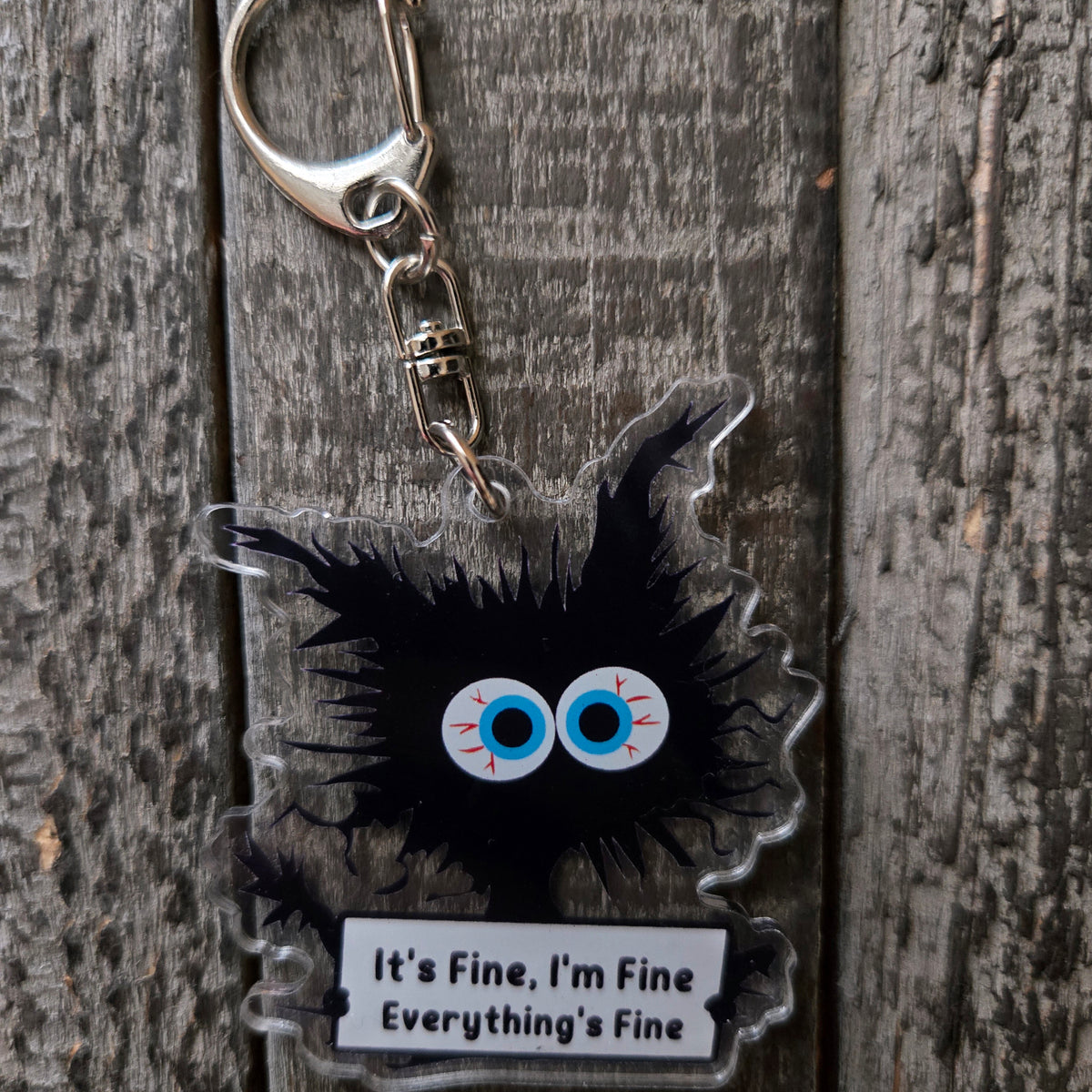 Anxious Cat Keychain - Funny Anxiety Gift Cat Lover - Acrylic Charm - Its Fine I'm Fine Everything's Fine