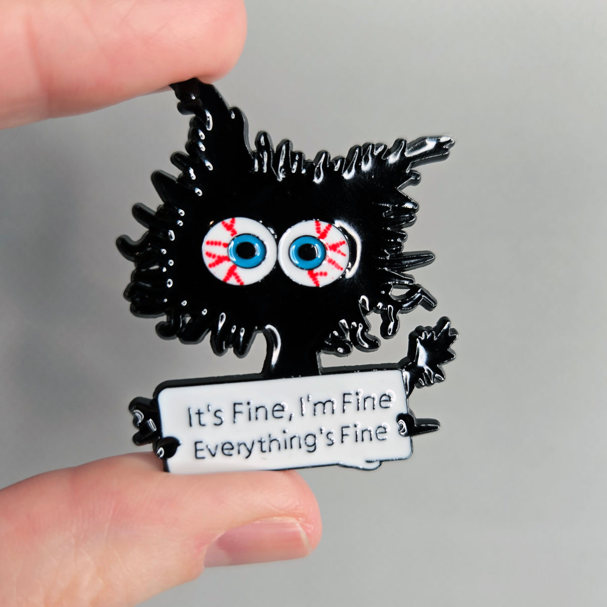 Anxious Cat Enamel Pin - Funny Anxiety Pin Cat Lover Gift - Its Fine I'm Fine Everything's Fine Lapel Pin