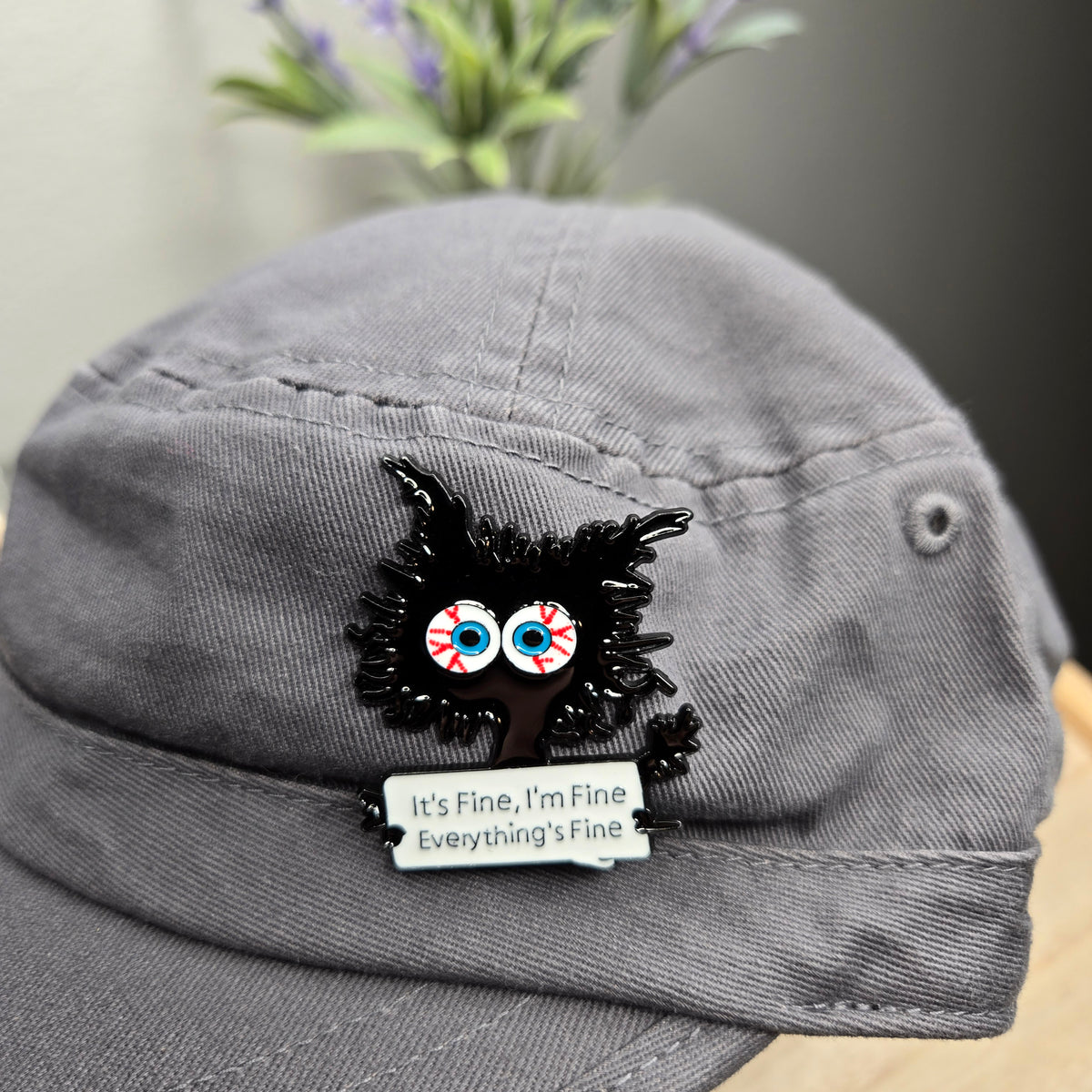 Anxious Cat Enamel Pin - Funny Anxiety Pin Cat Lover Gift - Its Fine I'm Fine Everything's Fine Lapel Pin