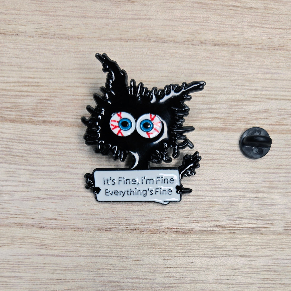 Anxious Cat Enamel Pin - Funny Anxiety Pin Cat Lover Gift - Its Fine I'm Fine Everything's Fine Lapel Pin