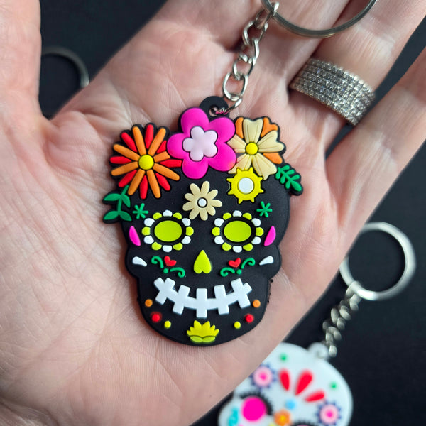 Sugar Skull Keychain, Day of the Dead Calavera Charm, Bag Accessory