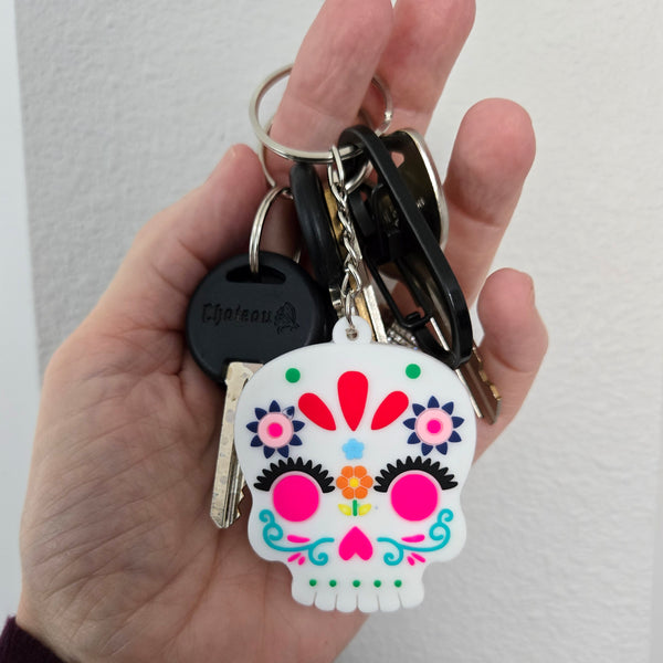 Sugar Skull Keychain, Day of the Dead Calavera Charm, Bag Accessory