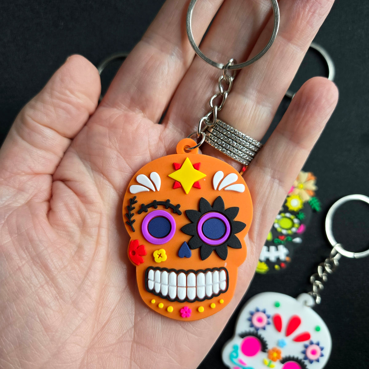 Sugar Skull Keychain, Day of the Dead Calavera Charm, Bag Accessory