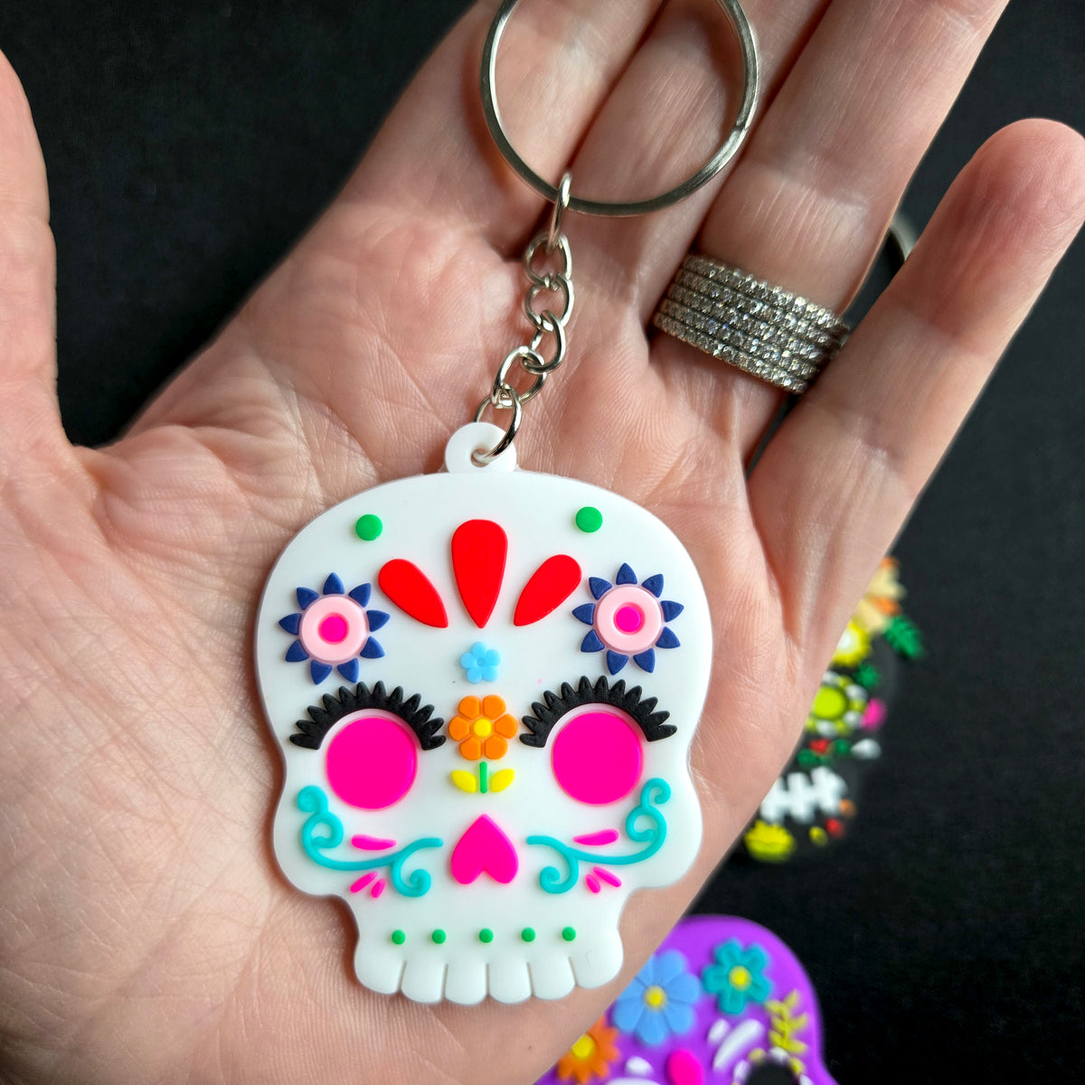 Sugar Skull Keychain, Day of the Dead Calavera Charm, Bag Accessory