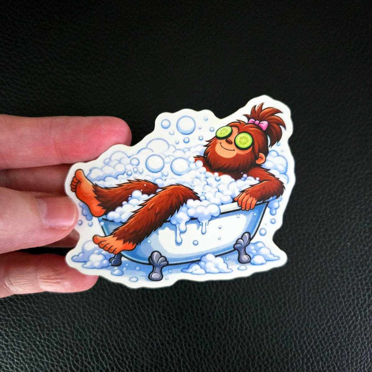 Bigfoot Spa Day Sticker, Funny Sasquatch Self Care Waterproof Vinyl Decal