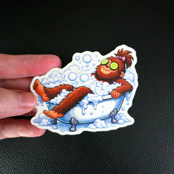 Bigfoot Spa Day Sticker, Funny Sasquatch Self Care Waterproof Vinyl Decal