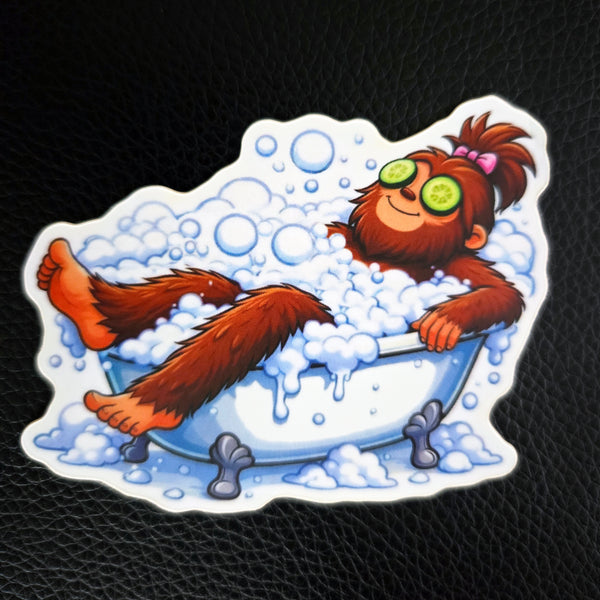 Bigfoot Spa Day Sticker, Funny Sasquatch Self Care Waterproof Vinyl Decal