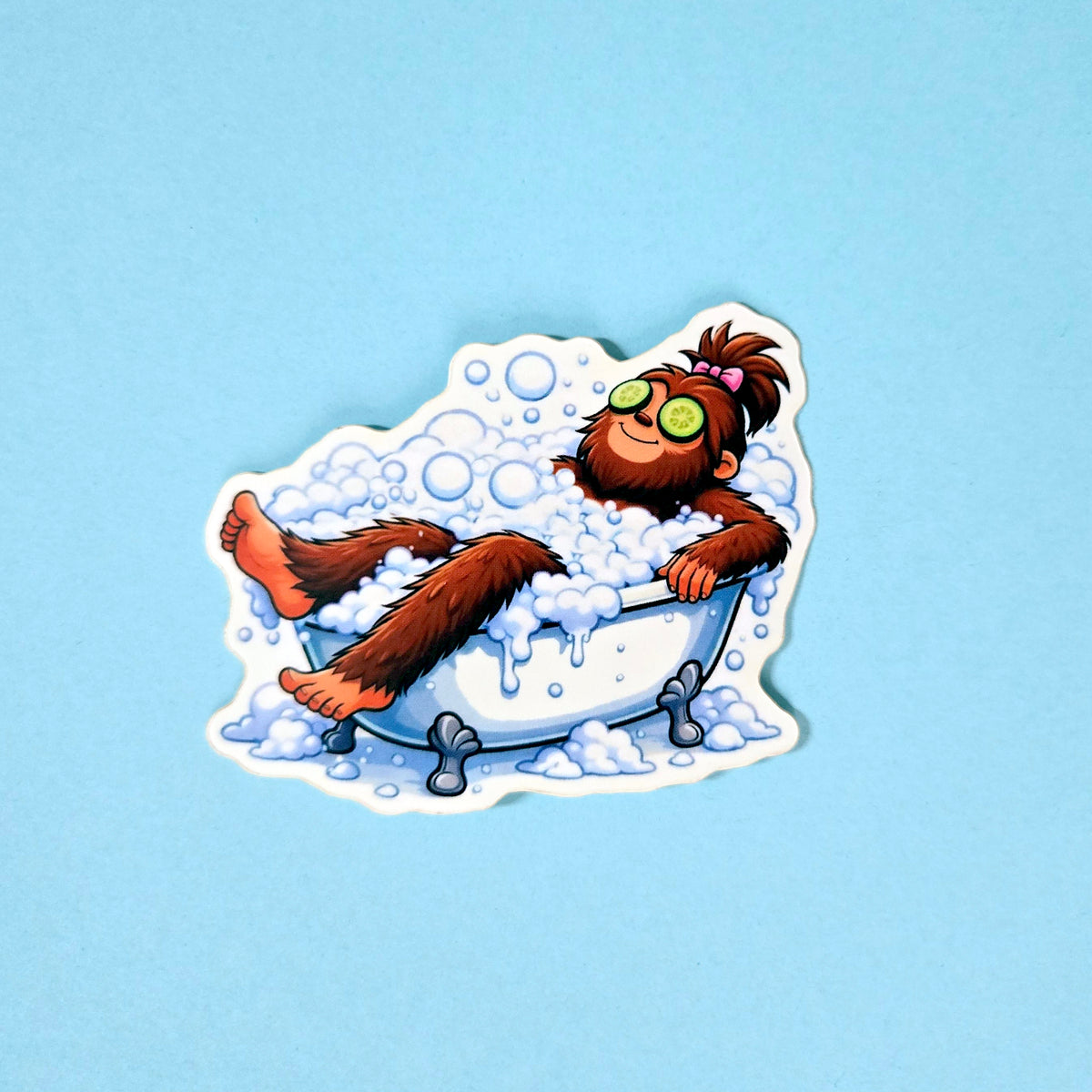 Bigfoot Spa Day Sticker, Funny Sasquatch Self Care Waterproof Vinyl Decal