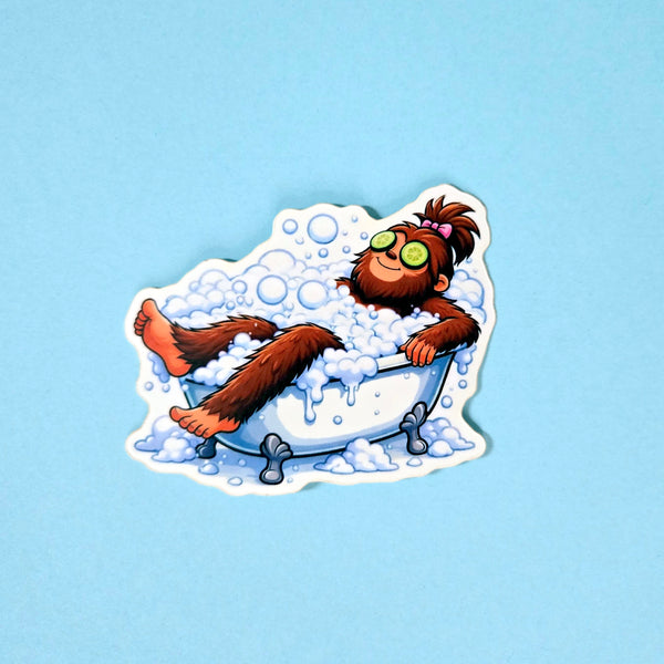 Bigfoot Spa Day Sticker, Funny Sasquatch Self Care Waterproof Vinyl Decal