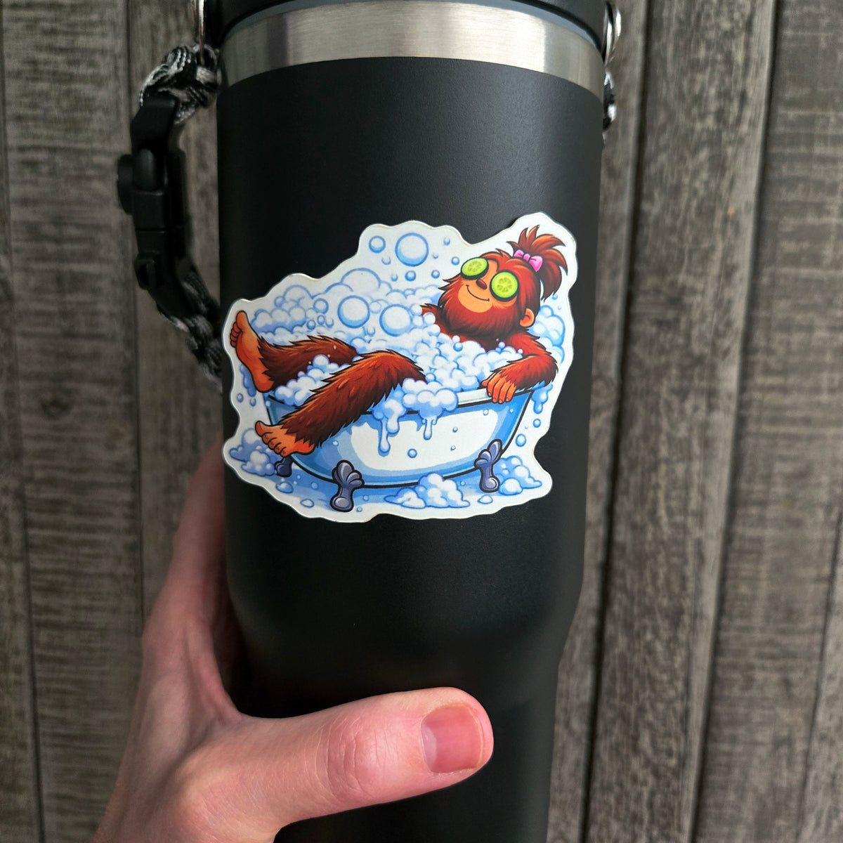 Bigfoot Spa Day Sticker, Funny Sasquatch Self Care Waterproof Vinyl Decal