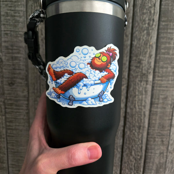 Bigfoot Spa Day Sticker, Funny Sasquatch Self Care Waterproof Vinyl Decal