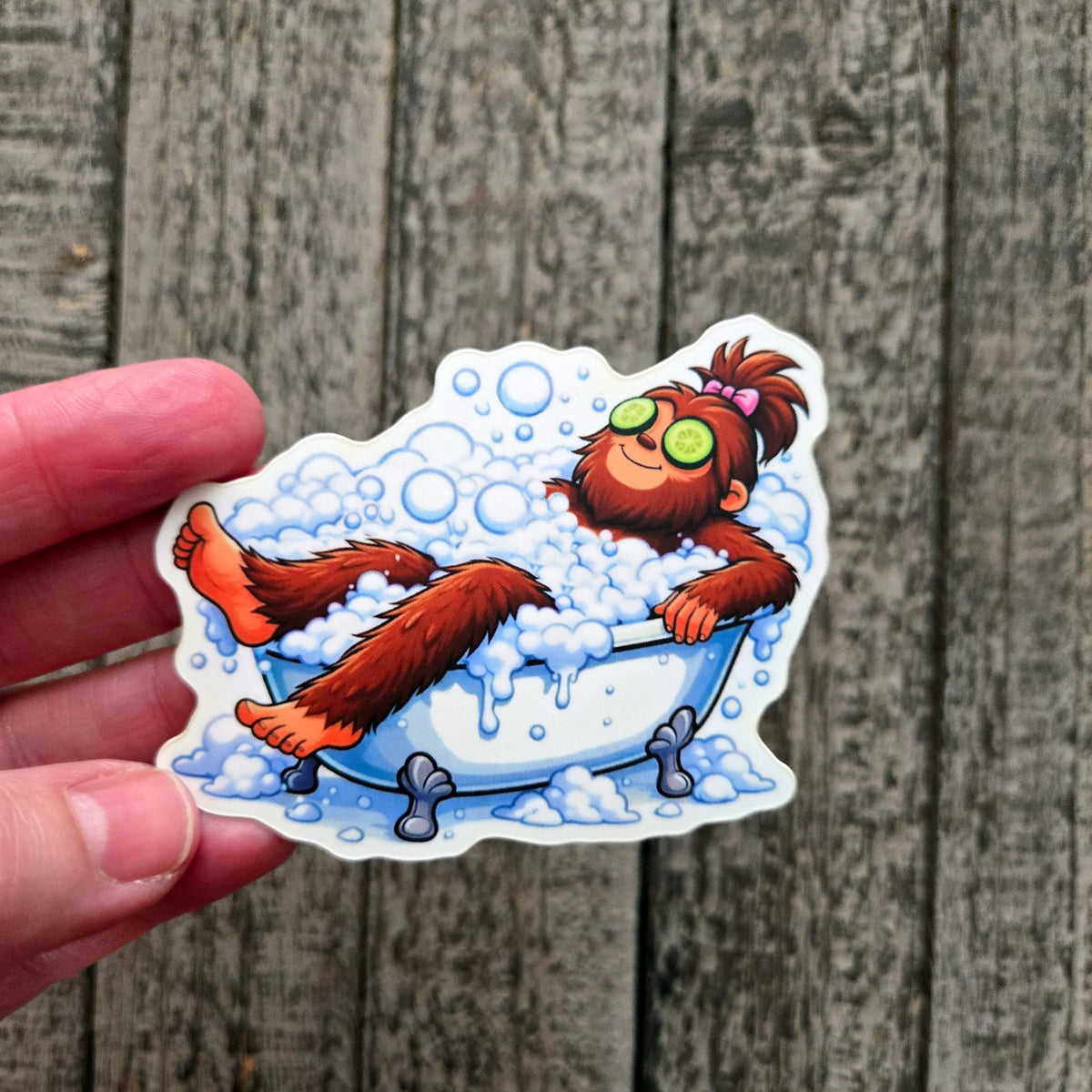 Bigfoot Spa Day Sticker, Funny Sasquatch Self Care Waterproof Vinyl Decal