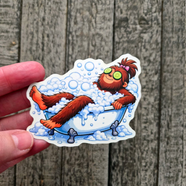 Bigfoot Spa Day Sticker, Funny Sasquatch Self Care Waterproof Vinyl Decal