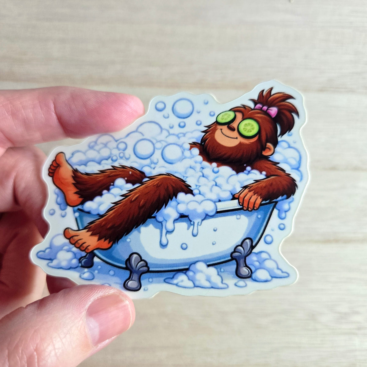 Bigfoot Spa Day Sticker, Funny Sasquatch Self Care Waterproof Vinyl Decal