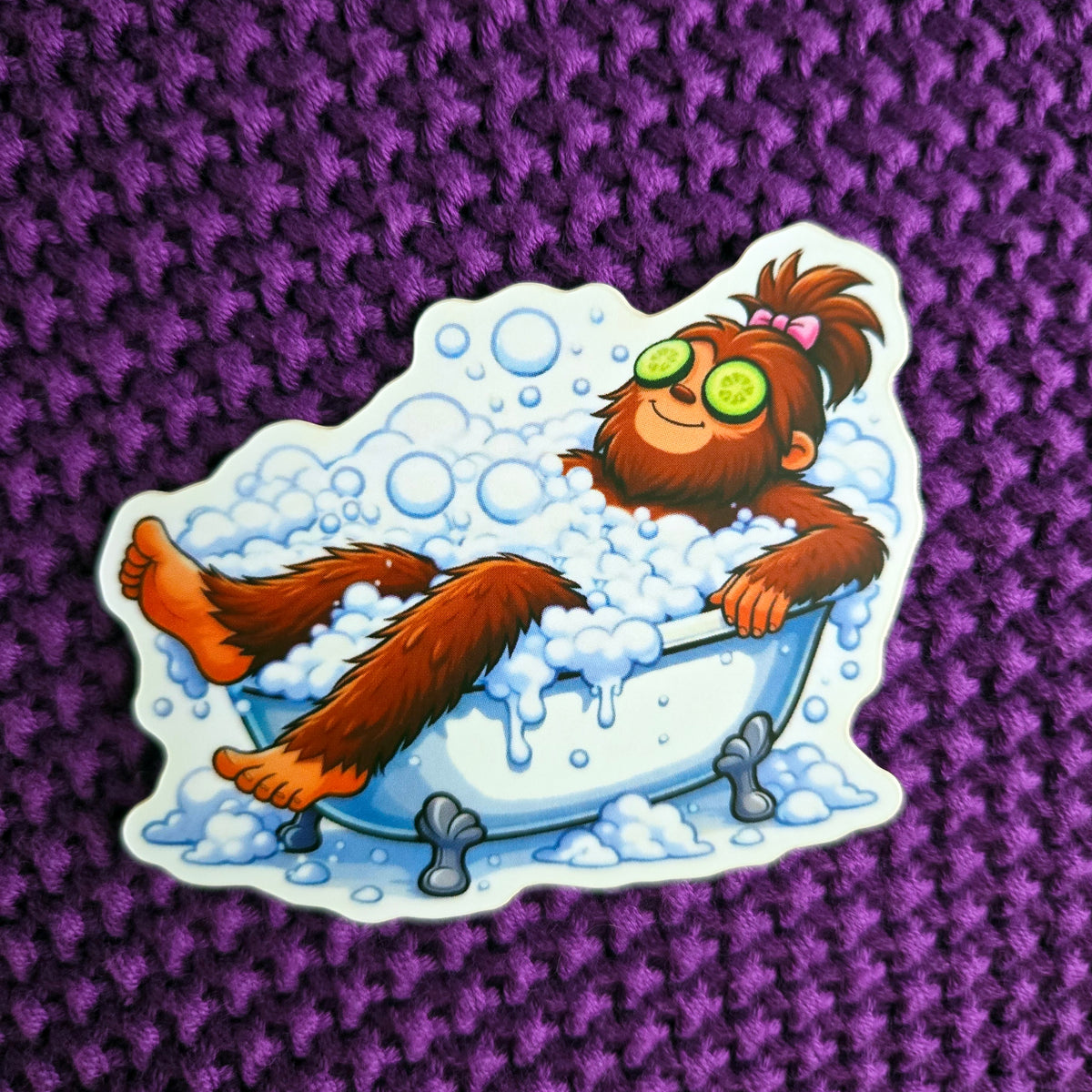 Bigfoot Spa Day Sticker, Funny Sasquatch Self Care Waterproof Vinyl Decal