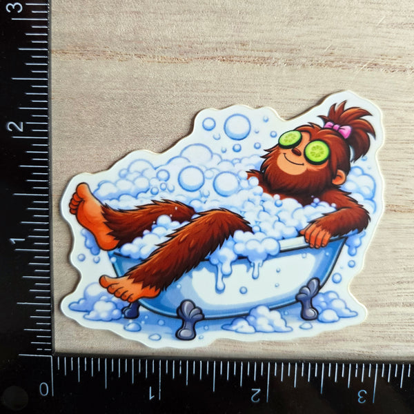 Bigfoot Spa Day Sticker, Funny Sasquatch Self Care Waterproof Vinyl Decal