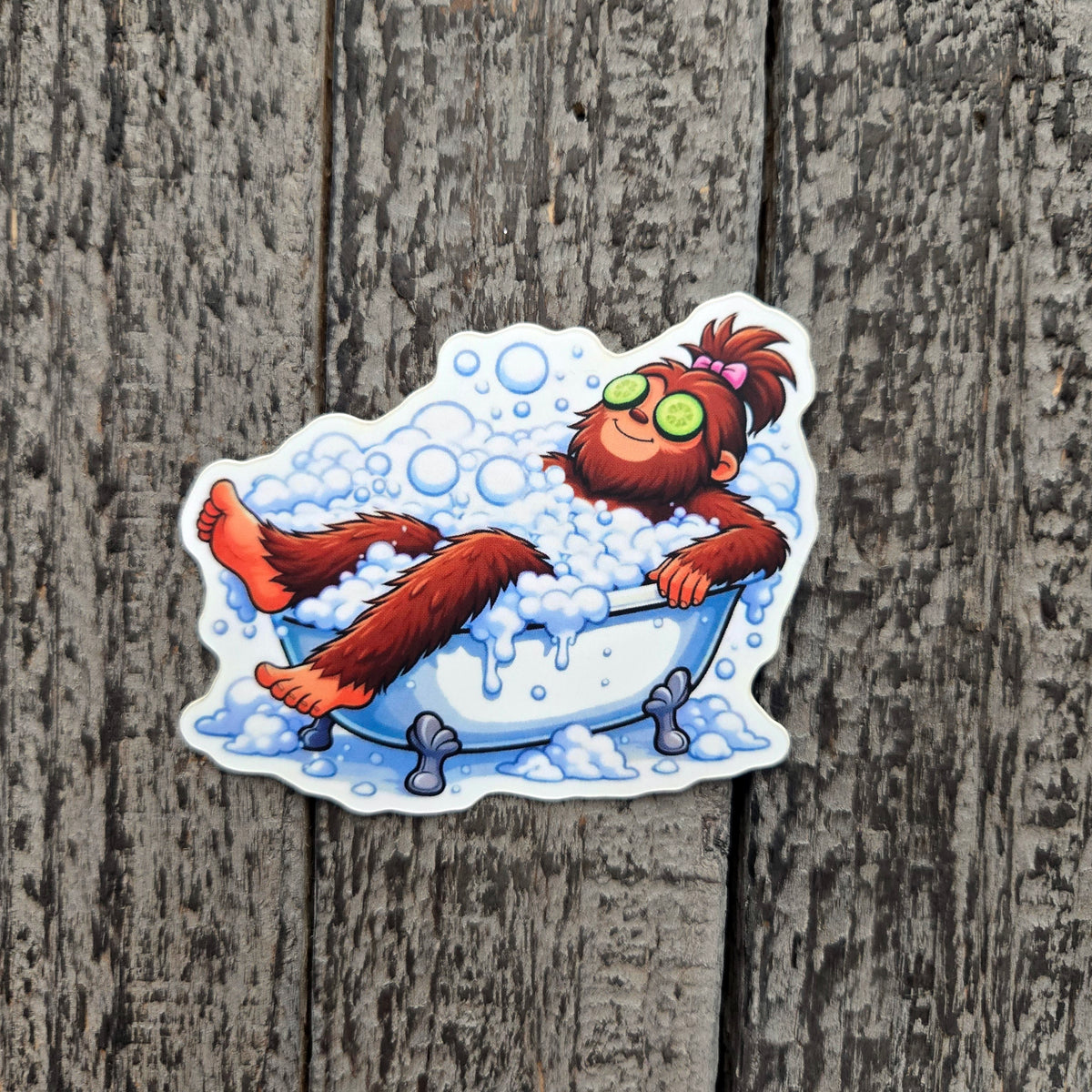 Bigfoot Spa Day Sticker, Funny Sasquatch Self Care Waterproof Vinyl Decal