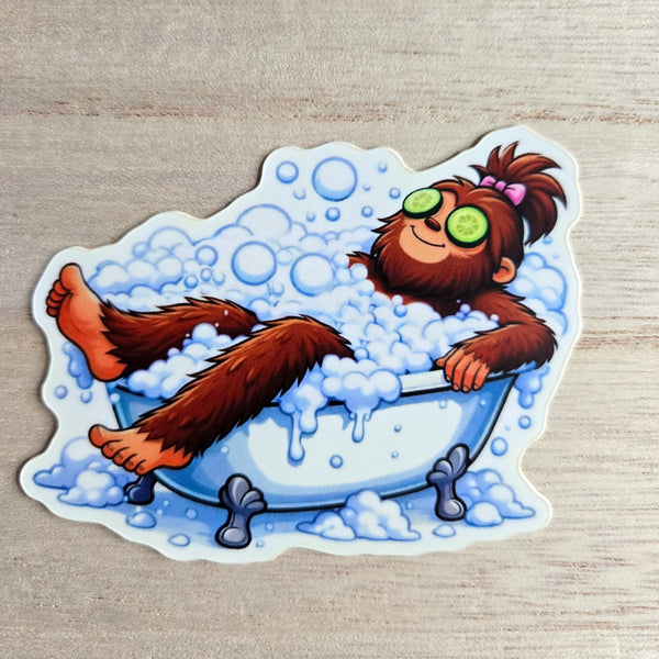 Bigfoot Spa Day Sticker, Funny Sasquatch Self Care Waterproof Vinyl Decal