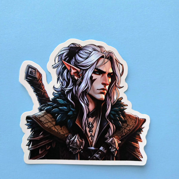 Elf Warrior Sticker - Fantasy Silver Hair Elven Ranger Vinyl Decal