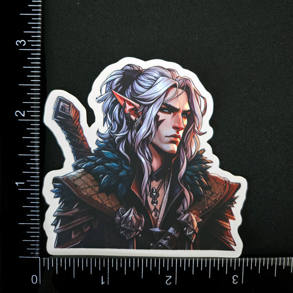Elf Warrior Sticker - Fantasy Silver Hair Elven Ranger Vinyl Decal