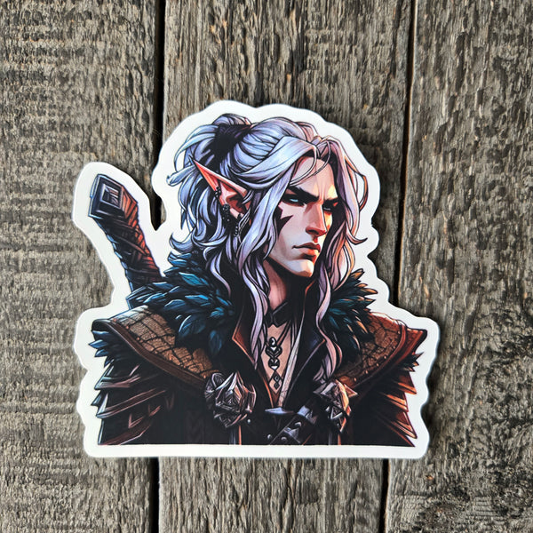 Elf Warrior Sticker - Fantasy Silver Hair Elven Ranger Vinyl Decal
