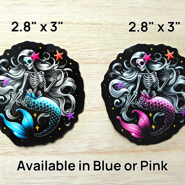 Mystical Mermaid Skeleton Sticker - Blue or Pink Sugar Skull Decal - Oceanic Skeleton Decal