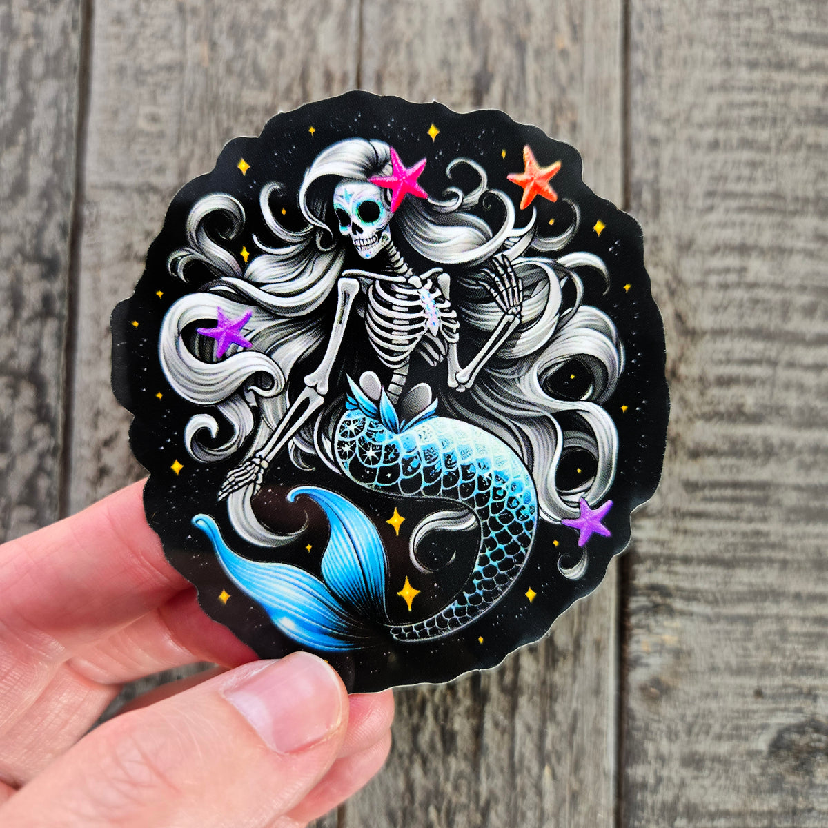 Mystical Mermaid Skeleton Sticker - Blue or Pink Sugar Skull Decal - Oceanic Skeleton Decal