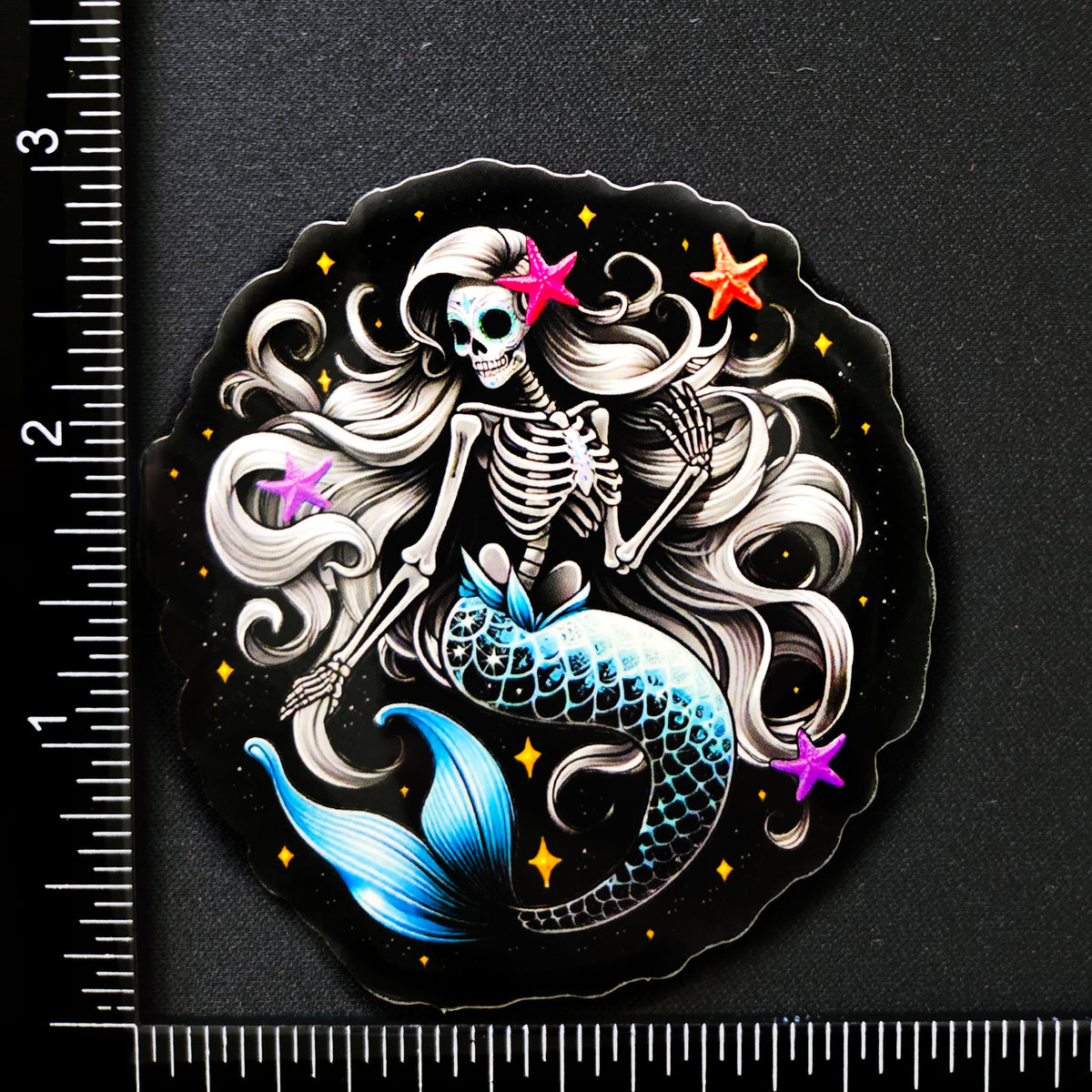 Mystical Mermaid Skeleton Sticker - Blue or Pink Sugar Skull Decal - Oceanic Skeleton Decal