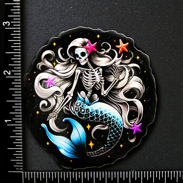 Mystical Mermaid Skeleton Sticker - Blue or Pink Sugar Skull Decal - Oceanic Skeleton Decal