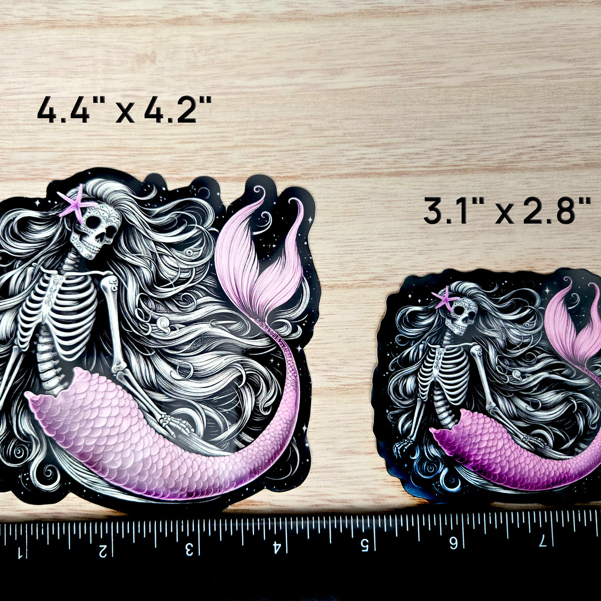 Pink Skeletal Mermaid Vinyl Sticker - 2 Sizes - Waterproof Sugar Skull Day of the Dead Decal