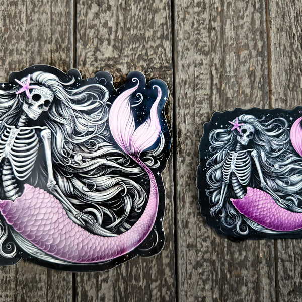 Pink Skeletal Mermaid Vinyl Sticker - 2 Sizes - Waterproof Sugar Skull Day of the Dead Decal