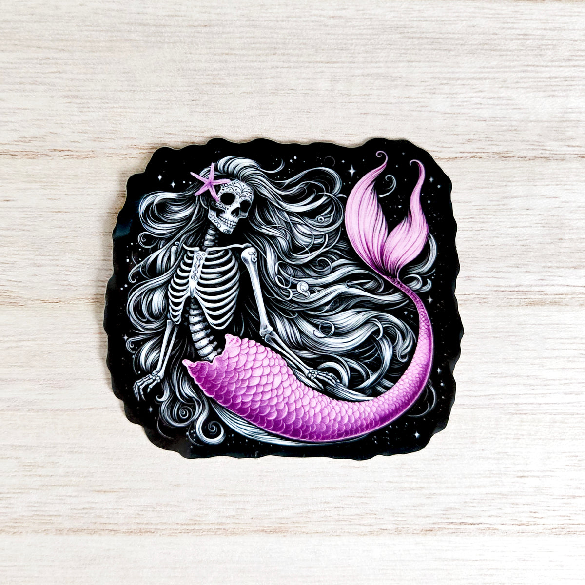 Pink Skeletal Mermaid Vinyl Sticker - 2 Sizes - Waterproof Sugar Skull Day of the Dead Decal