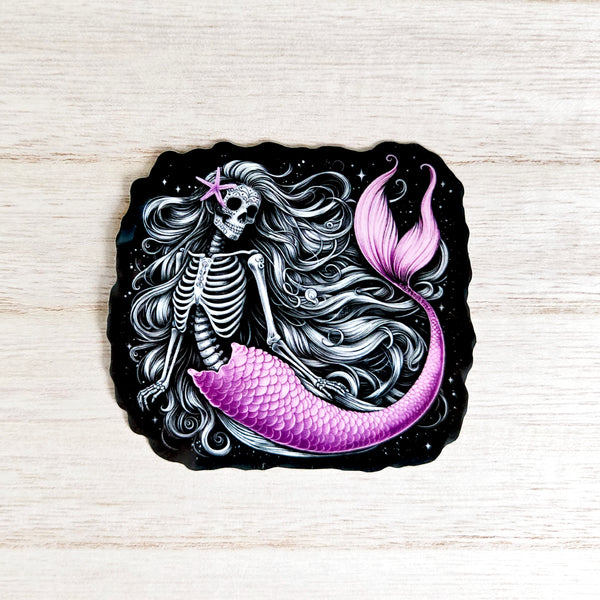 Pink Skeletal Mermaid Vinyl Sticker - 2 Sizes - Waterproof Sugar Skull Day of the Dead Decal