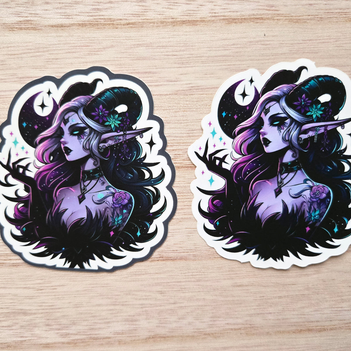 Dark Fantasy Witch Vinyl Sticker - Purple Gothic Fairy with Horns (With or Without Border)