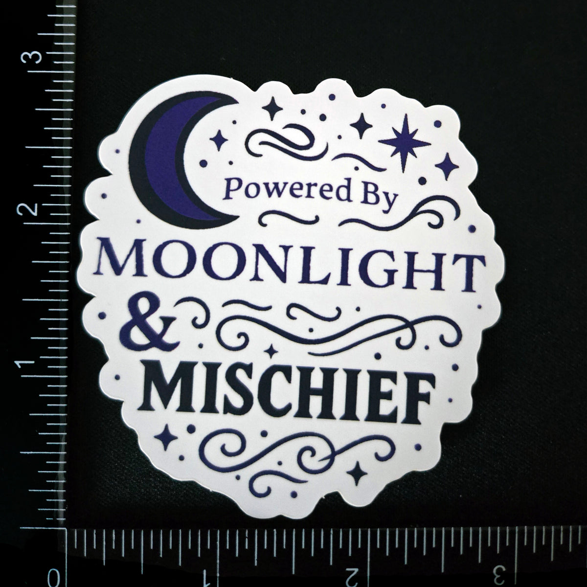 Powered by Moonlight & Mischief Vinyl Sticker - Mystical Moon Witch Decal