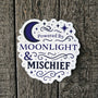 Powered by Moonlight & Mischief Vinyl Sticker - Mystical Moon Witch Decal